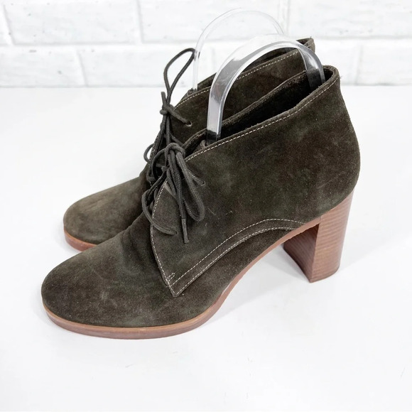 JOHNSON & MURPHY Alayna Chukka Green Suede Lace Up Block Heeled Ankle Bootie 9 - Picture 5 of 7